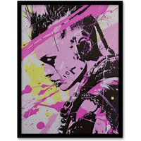 Artery8 Cyberpunk Woman Portrait Hot Pink Modern Framed Art Print | Size: W12" x H16"