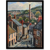 Artery8 Traditional Northern English Village Painting Framed Art Print in Brown | Size: W12" x H16"