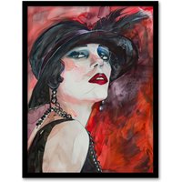 Artery8 Glamorous Flapper Portrait 1920s Scarlet Framed Art Print in Red | Size: W12" x H16"