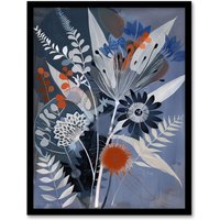 Artery8 Blue Wildflower Spray Bouquet Painting Floral Framed Art Print | Size: W12" x H16"