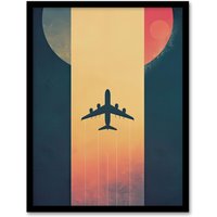 Artery8 Retro Futurism Travel Design Planet Aeroplane Framed Art Print | Size: W12" x H16"
