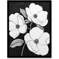 Artery8 White Flower Blooms on Black Contrast Painting Framed Art Print | Size: W12" x H16"