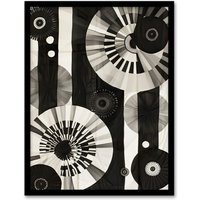 Artery8 Geometric Black White Circle Stripe Patterns Framed Art Print | Size: W12" x H16"