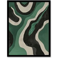 Artery8 Abstract Amazon River Green & Black Painting Framed Art Print | Size: W12" x H16"