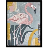 Artery8 Flamingo Bird Pastel Colour Nature Design Framed Art Print in Pink | Size: W12" x H16"