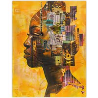 Artery8 Abstract African Woman Portrait Futuristic Ochre Wall Art Print in Mustard | Size: W12" x H16"