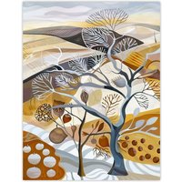 Artery8 Abstract Autumnal Tree Fields Artwork Pumpkins Wall Art Print in Beige | Size: W12" x H16"