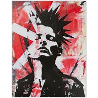 Artery8 Red White Punk Portrait Street Art Mohawk Bold Wall Art Print | Size: W12" x H16"