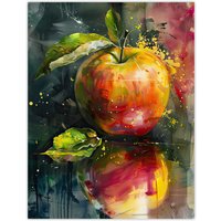 Artery8 Apple Still Life Modern Artwork Fruit Mirror Wall Art Print in Green | Size: W12" x H16"
