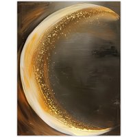 Artery8 Crescent Moon Oil Painting Gold Sparkle Wall Art Print in Brown | Size: W12" x H16"