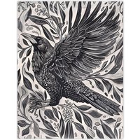 Artery8 Wild Black Raven in Flight Painting Magic Gothic Wall Art Print | Size: W12" x H16"