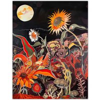 Artery8 Trippy Sunflowers at Sunset Design Psychedelic Wall Art Print in Orange | Size: W12" x H16"