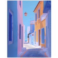 Artery8 Greek Costal Pastel Colour Painting Calm Sunny Wall Art Print | Size: W12" x H16"