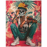 Artery8 Day of the Dead Portrait Tattoos Street Art Mexican Wall Art Print in Red | Size: W12" x H16"