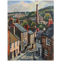 Artery8 Traditional Northern English Village Painting Wall Art Print in Brown | Size: W12" x H16"