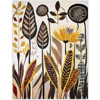 Artery8 Rustic Abstract Wildflowers Painting Folk Art Wall Art Print in Brown | Size: W12" x H16"