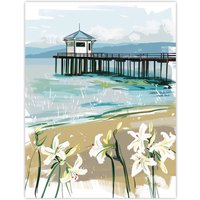 Artery8 Scottish Beach Pier Lily Wildflowers Painting Wall Art Print in Blue | Size: W12" x H16"