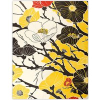 Artery8 Abstract Tree Branch Wildflowers Design Yellow Wall Art Print | Size: W12" x H16"