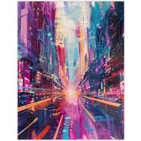 Artery8 Vibrant Japan Abstract Tokyo City Painting Wall Art Print in Purple | Size: W12" x H16"