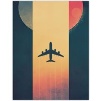 Artery8 Retro Futurism Travel Design Planet Aeroplane Wall Art Print | Size: W12" x H16"