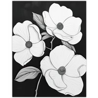 Artery8 White Flower Blooms on Black Contrast Painting Wall Art Print | Size: W12" x H16"