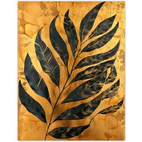 Artery8 Black on Gold Plant Lover Leaf Imprint Painting Wall Art Print | Size: W12" x H16"