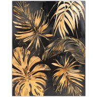 Artery8 Golden Monstera Leaf Palm Frond Dark Plant Lover Wall Art Print in Gold | Size: W12" x H16"