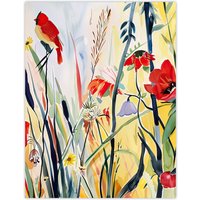 Artery8 Northen Cardinal Bird Watercolour Spring Flowers Wall Art Print | Size: W12" x H16"