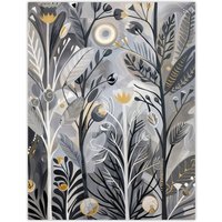 Artery8 Wildflower Meadow Grey Orange Botanical Folk Art Wall Art Print | Size: W12" x H16"