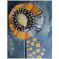 Artery8 Abstract Dandelion Orange Blue Floral Folk Art Wall Art Print | Size: W12" x H16"