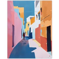 Artery8 Pastel Colour Morocco Abstract Casablanca Street Wall Art Print | Size: W12" x H16"