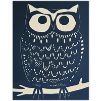 Artery8 Owl Bird Simple White Blue Block Print Design Wall Art Print in Dark Blue | Size: W12" x H16"