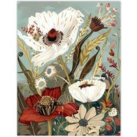 Artery8 Stylised Wildflowers Pastel Colour Design Wall Art Print in Grey | Size: W12" x H16"