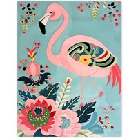 Artery8 Flamingo Exotic Flowers Pattern Vintage Style Wall Art Print in Pink | Size: W12" x H16"