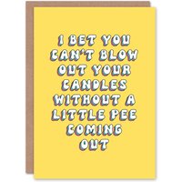 Artery8 Women's Greeting Card Blow Candles Without Peeing Old Age Joke Birthday in Yellow