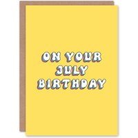 Artery8 Women's Greeting Card Born in July Fun Bright Retro Yellow Birthday