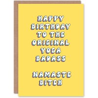 Artery8 Women's Greeting Card Original Yoga Badass Namaste B*tch Funny Fun Birthday in Yellow