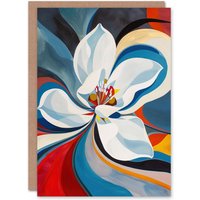 Artery8 Lily Flower Blue Red Orange Abstract Floral Birthday Art Card