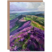 Artery8 Heather Flowers Mam Tor Peak District Landscape Birthday Art Card in Purple