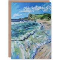 Artery8 Scarborough North Bay Abstract Coastal Landscape Birthday Art Card in Blue