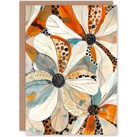 Artery8 Abstract Floral Painting Wildflowers Animal Print Birthday Art Card in Orange