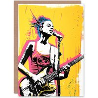 Artery8 Female Punk Music Guitarist Portrait Yellow Pink Birthday Art Card