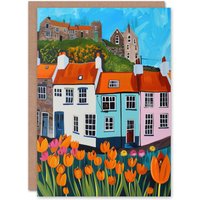 Artery8 Summer Day in English Town Tulips Colourful Birthday Art Card