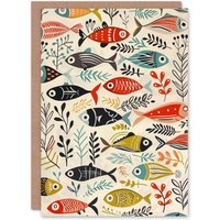 Artery8 Scandi Fish Sea Kelp Design Colourful Rustic Birthday Art Card