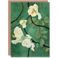 Artery8 Japanese White Cherry Tree Flower Green Design Birthday Art Card