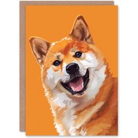 Artery8 Happy Shiba Inu Dog Lover Pet Portrait Orange Birthday Art Card