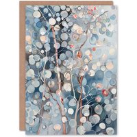 Artery8 Abstract Bubble Forest Trees Watercolour Painting Birthday Art Card in Blue
