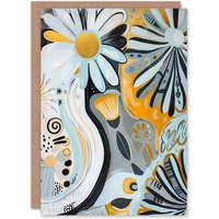 Artery8 Abstract Daisy Wild Flowers Painting Pastels Gold Birthday Art Card in Blue