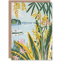 Artery8 Summer Marina Coastal Wildflowers Pastel Colour Birthday Art Card in Green