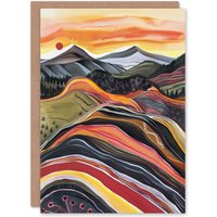 Artery8 Cairngorms Mountains Scottish Sunset Folk Art Birthday Art Card